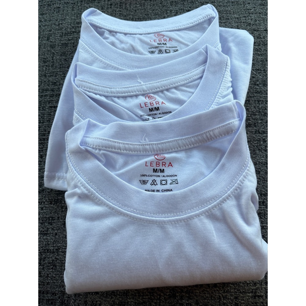 Lebra Mens 3 Pack White 100% Cotton Crew Neck Short Sleeve T-Shirts‎ Size Medium